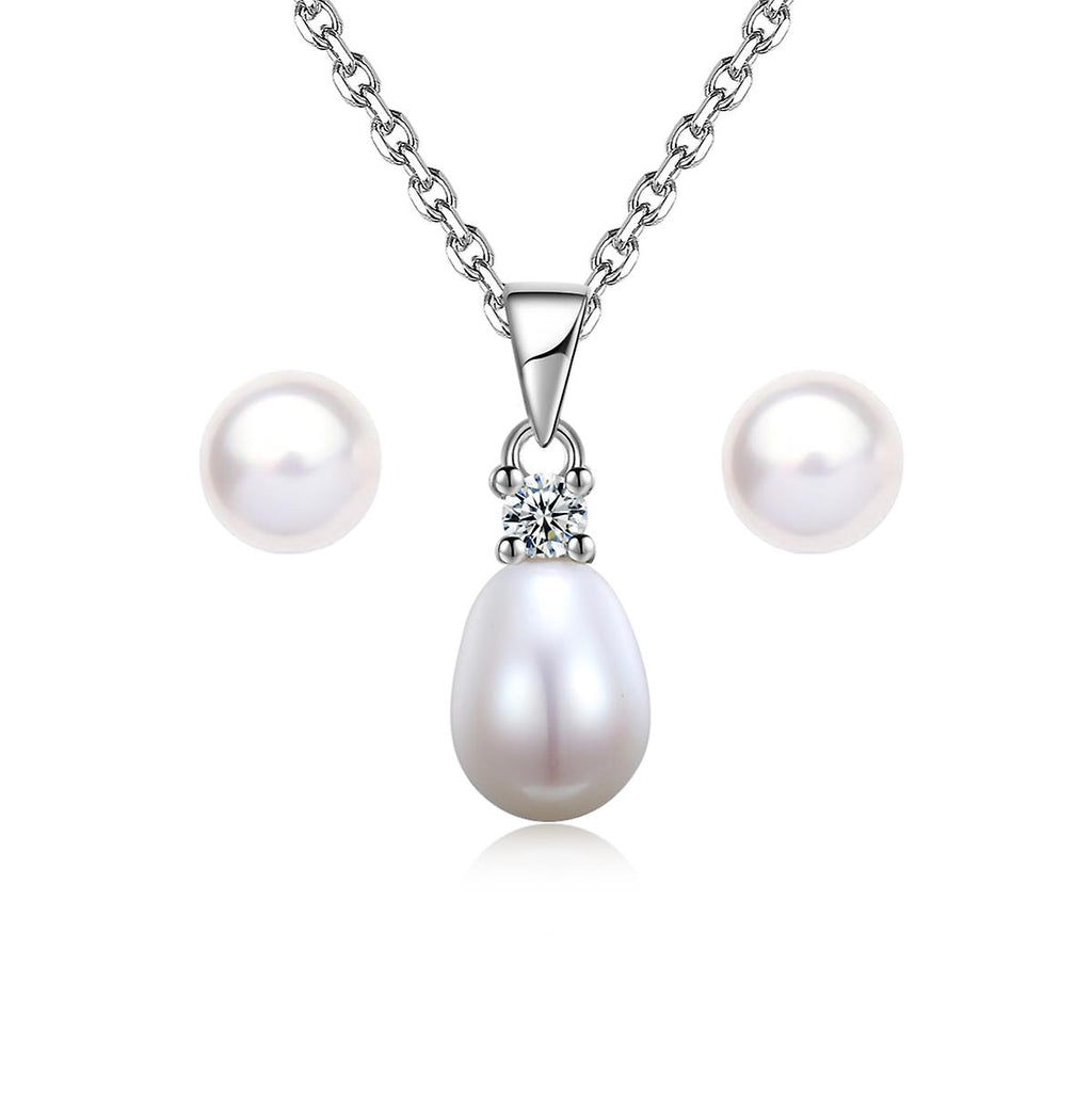 925 Sterling Silver Dazzling Button Pearl Jewellery Set