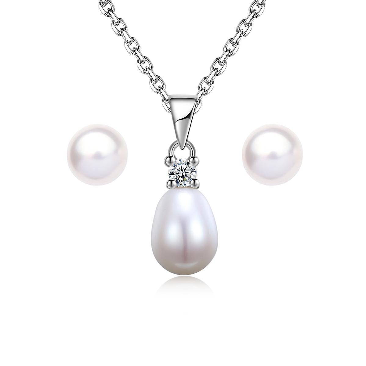 925 Sterling Silver Dazzling Button Pearl Jewellery Set