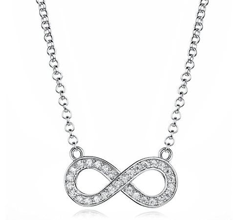 925 Sterling Silver Infinity Design Pave Pendant Necklace