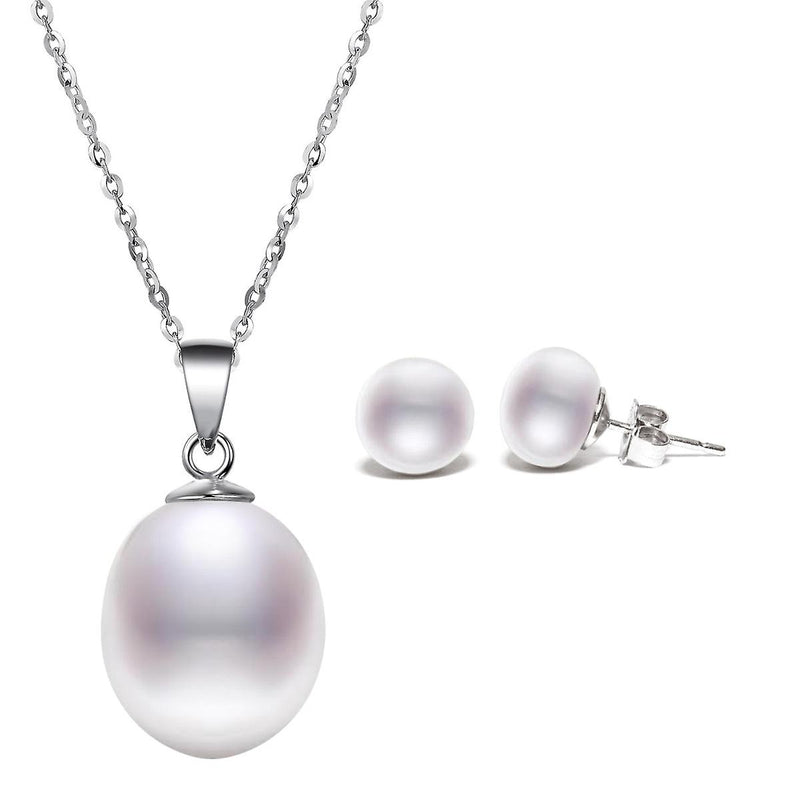 925 Sterling Silver Faux Button Pearl Jewellery Set
