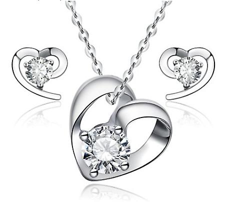 925 Sterling Silver Heart Stud Earrings And Necklace Set