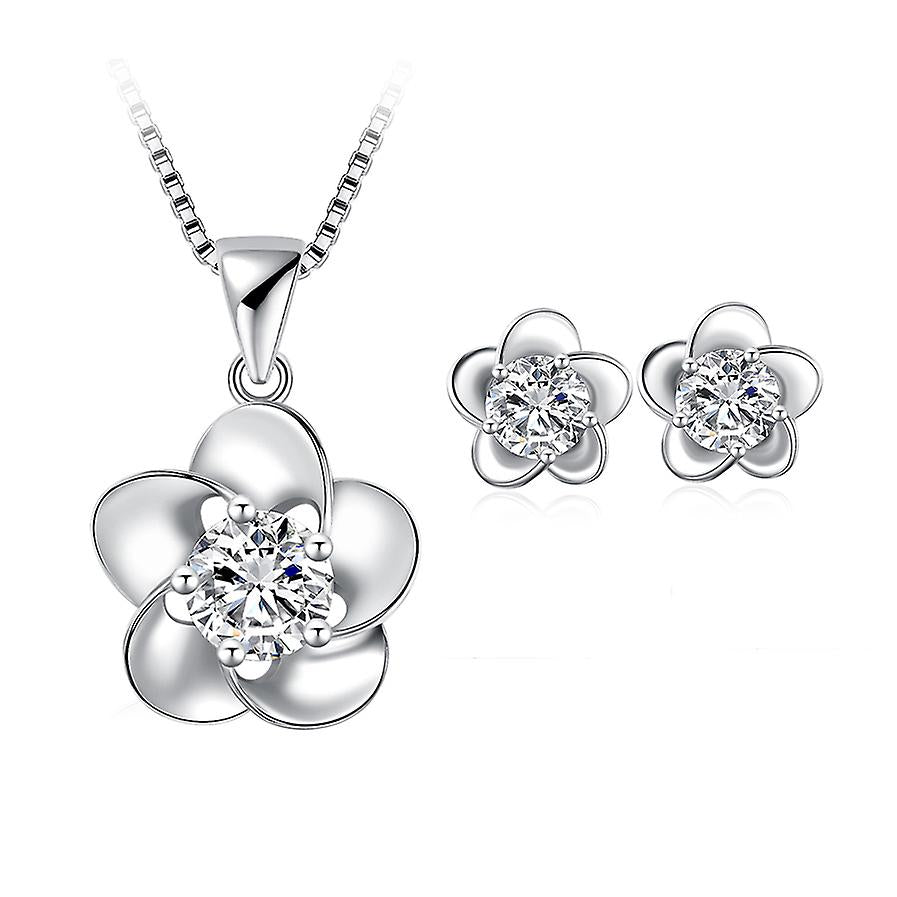 925 Sterling Silver Dainty Elegant Flowers Design Solid Jewellery Set