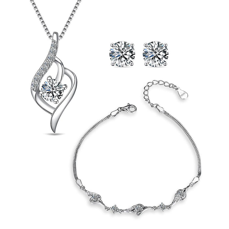 925 Sterling Silver Flame Necklace, Bracelet &amp; Stud Earring Set