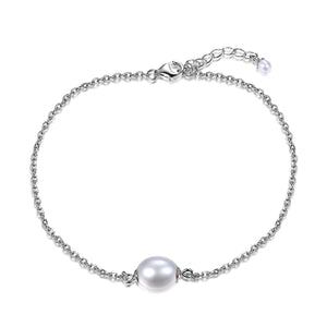925 Sterling Silver Solitaire Pearl Chain Bracelet