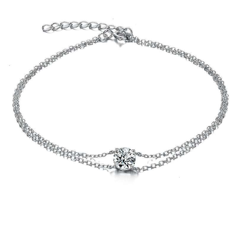 925 Sterling Silver Double Chain Solitaire Stone Bracelet