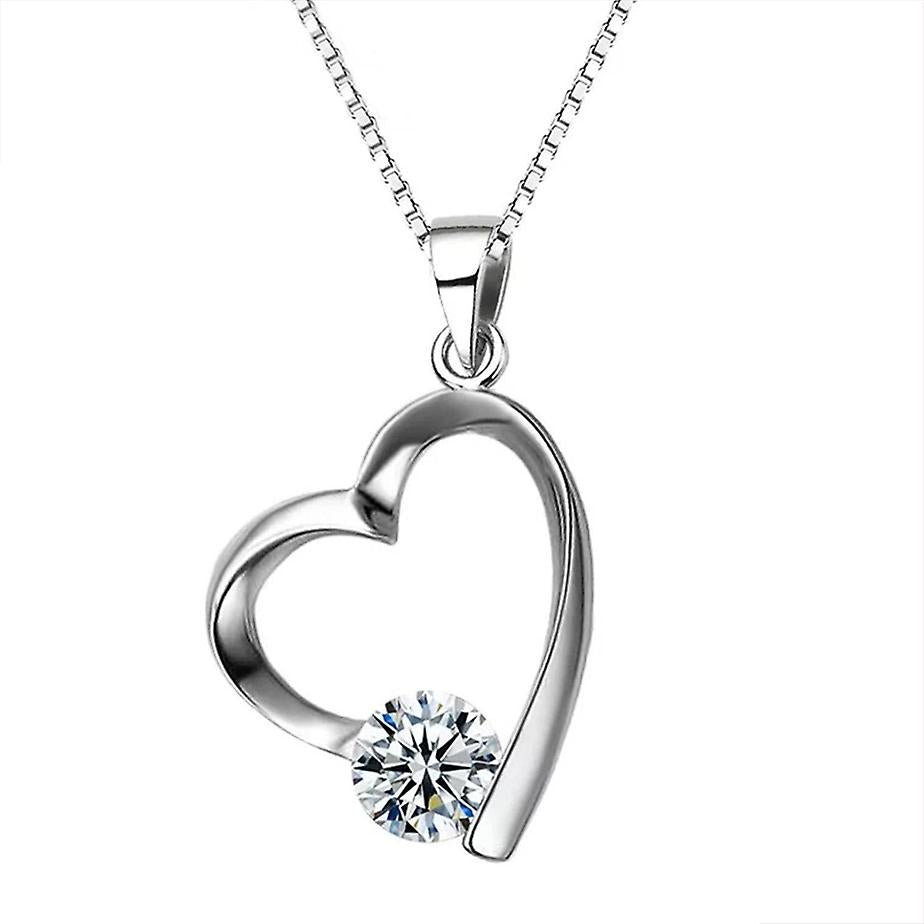 925 Sterling Silver Aaaaa Cubic Zirconia Heart Pendant Necklace