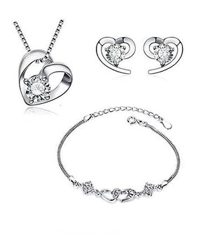 925 Sterling Silver Heart Necklace &amp; Earring With Bracelet