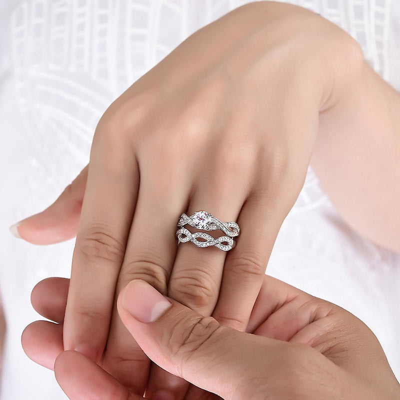925 Sterling Silver Pave Infinity Engagement With Band Ring Set