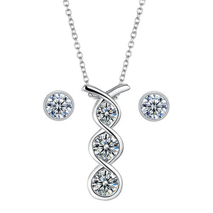 925 Sterling Silver Bezel Twist Pendant Necklace With Studs Set