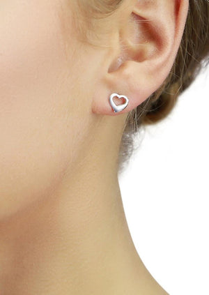 925 Sterling Silver Solid Open Heart Stud Earrings