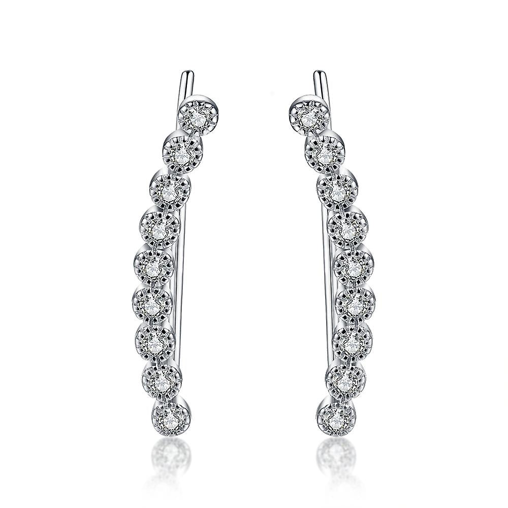 925 STERLING SILVER Ear Crawler Climber Cuff Crystal Leaf Earring Pair Earrings