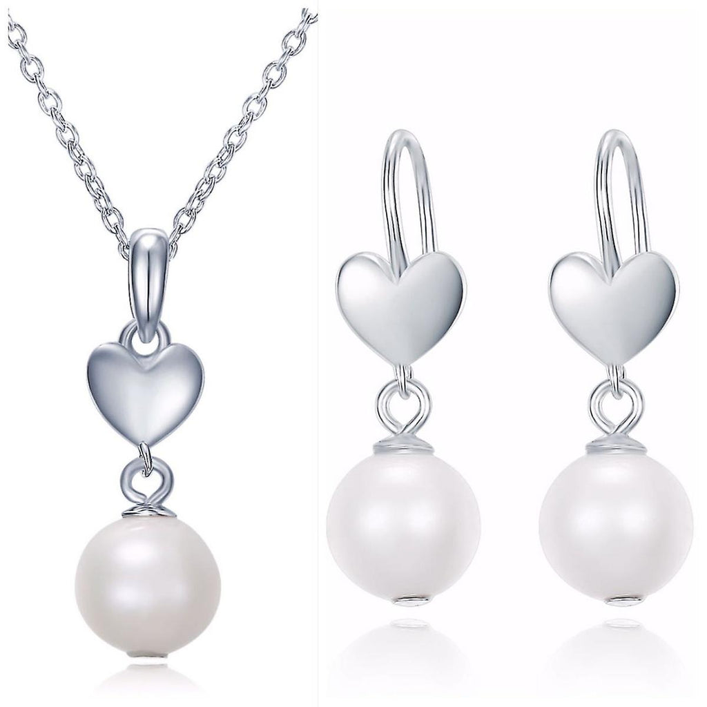 925 Sterling Silver Freshwater Pink Pearl Heart Shape Jewellery Set